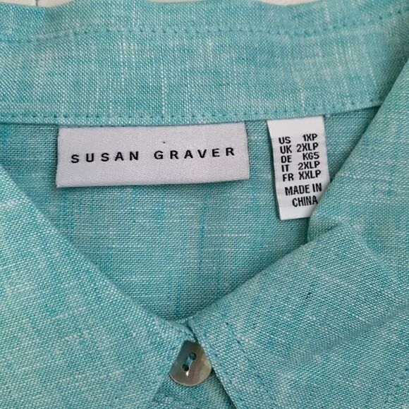 NWT Susan Graver Linen Blend Roll Up Tab Sleeve Women’s Shirt Size 1Xp - Picture 8 of 9